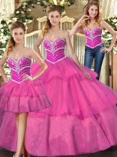 Elegant Lilac Lace Up 15 Quinceanera Dress Beading and Ruffled Layers Sleeveless Floor Length