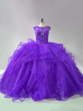 Ball Gowns Sleeveless Purple Quince Ball Gowns Brush Train Lace Up
