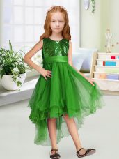 Luxurious Scoop Sleeveless Zipper Flower Girl Dress Green Organza