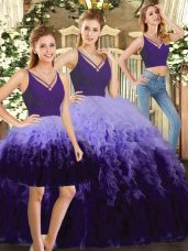 Stunning Multi-color 15 Quinceanera Dress Sweet 16 and Quinceanera with Ruffles V-neck Sleeveless Backless
