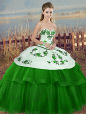 Nice Green Sleeveless Tulle Lace Up Sweet 16 Dresses for Military Ball and Sweet 16 and Quinceanera