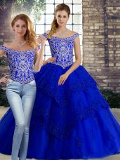 Fantastic Royal Blue Sleeveless Brush Train Beading and Lace Quinceanera Gowns
