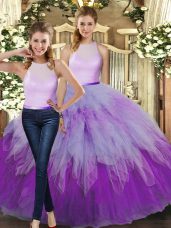 New Style Organza High-neck Sleeveless Backless Ruffles Quinceanera Dress in Multi-color