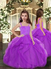 Purple Ball Gowns Straps Sleeveless Tulle Floor Length Lace Up Ruffles Little Girls Pageant Dress Wholesale