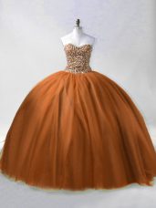 Beading Sweet 16 Dresses Brown Lace Up Sleeveless Floor Length