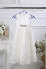 Modern White Empire Scoop Sleeveless Tulle Floor Length Zipper Beading and Lace Flower Girl Dresses