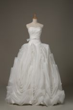Graceful Sleeveless Belt Lace Up Wedding Gown with White Brush Train