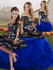 Blue And Black Sleeveless Tulle Lace Up Quinceanera Dress for Military Ball and Sweet 16 and Quinceanera