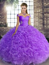 Fashion Fabric With Rolling Flowers Sleeveless Floor Length Sweet 16 Dress and Beading