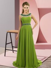 Elegant Empire Sleeveless Olive Green Dress for Prom Brush Train Zipper