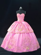 Customized Rose Pink Lace Up Quinceanera Dresses Embroidery Sleeveless Floor Length