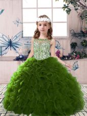 Elegant Scoop Sleeveless Organza Little Girl Pageant Dress Beading and Ruffles Lace Up