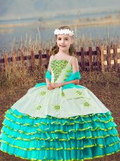 Sleeveless Lace Up Floor Length Beading and Embroidery and Ruffled Layers Kids Pageant Dress