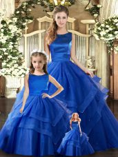 Scoop Sleeveless Lace Up Quinceanera Dress Royal Blue Tulle