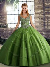 Fashion Straps Sleeveless Tulle 15th Birthday Dress Beading and Appliques Lace Up