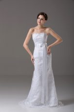 Mermaid Sleeveless White Wedding Dress Brush Train Zipper