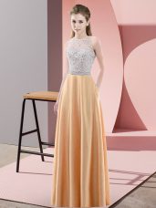 Custom Design Floor Length Orange Prom Dress Scoop Sleeveless Backless