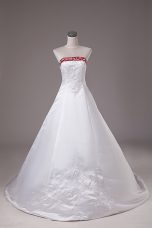 Sleeveless Beading and Embroidery Lace Up Wedding Dress with White Brush Train