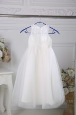 Enchanting Floor Length Zipper Toddler Flower Girl Dress White for Wedding Party with Lace