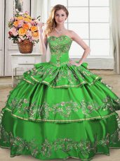 Green Sweetheart Lace Up Ruffled Layers Vestidos de Quinceanera Sleeveless