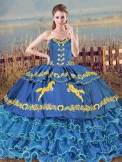 Ruffled Layers 15th Birthday Dress Blue Lace Up Sleeveless Brush Train