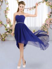 Glamorous Chiffon Strapless Sleeveless Lace Up Beading Quinceanera Court of Honor Dress in Royal Blue