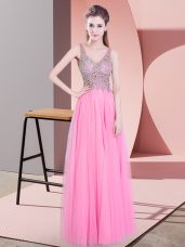 Clearance Floor Length Empire Sleeveless Rose Pink Pageant Gowns Zipper