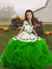 Organza Lace Up Straps Sleeveless Floor Length Kids Pageant Dress Embroidery and Ruffles