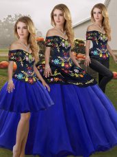 Sumptuous Floor Length Three Pieces Sleeveless Royal Blue Ball Gown Prom Dress Lace Up