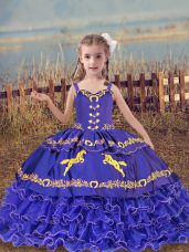 Blue Sleeveless Organza Lace Up Pageant Gowns For Girls for Wedding Party