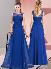 Sophisticated Floor Length Empire Sleeveless Royal Blue Court Dresses for Sweet 16 Zipper