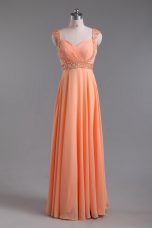 Elegant Orange Backless Prom Party Dress Beading Sleeveless Floor Length