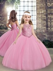 Latest Lilac Scoop Lace Up Beading Kids Pageant Dress Sleeveless