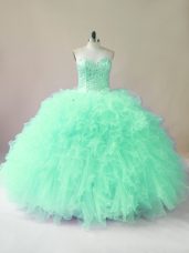 Apple Green Lace Up Sweetheart Beading and Ruffles Quinceanera Dresses Tulle Sleeveless