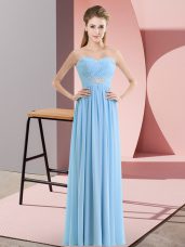 Sumptuous Blue Sleeveless Floor Length Beading Zipper Pageant Dresses