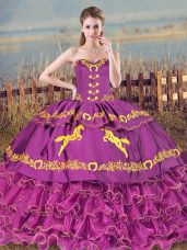 Flirting Purple Sweetheart Neckline Embroidery and Ruffles Quinceanera Gowns Sleeveless Lace Up