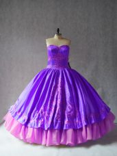 Nice Sleeveless Floor Length Embroidery Lace Up Sweet 16 Dresses with Purple