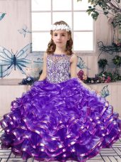 Beautiful Lavender Sleeveless Organza Lace Up Pageant Gowns for Party and Wedding Party