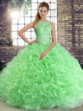 Clearance Sleeveless Floor Length Beading Lace Up Quinceanera Gown with Green