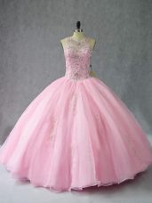 Floor Length Ball Gowns Sleeveless Baby Pink 15 Quinceanera Dress Lace Up