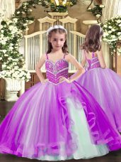 Perfect Sleeveless Lace Up Floor Length Beading Little Girls Pageant Dress Wholesale