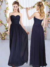 Navy Blue Empire Sweetheart Sleeveless Chiffon Floor Length Zipper Beading and Lace Bridesmaid Gown