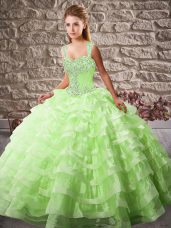 Straps Sleeveless Court Train Lace Up Quinceanera Gown Organza