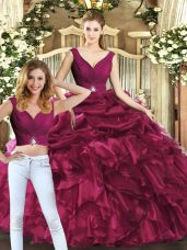 Attractive V-neck Sleeveless Organza Sweet 16 Dress Pick Ups Backless