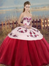 Tulle Sleeveless Floor Length Sweet 16 Dress and Embroidery and Bowknot