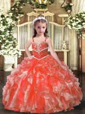 Trendy Orange Red Sleeveless Beading and Ruffles Floor Length Pageant Dresses