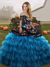Floor Length Ball Gowns Sleeveless Blue And Black Sweet 16 Dress Lace Up