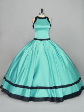 Aqua Blue Ball Gowns Ruching Ball Gown Prom Dress Zipper Satin Sleeveless Floor Length