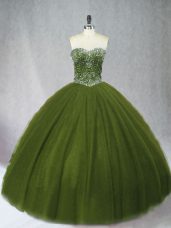 Edgy Olive Green Tulle Lace Up Sweetheart Sleeveless Floor Length Quinceanera Dresses Beading