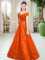 Customized Off The Shoulder Sleeveless Lace Up Party Dress Wholesale Orange Lace